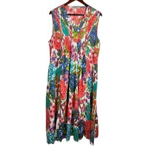 Dress Addict Floral V-Neck Sleeveless Dress Cotton Pockets Women's XL
